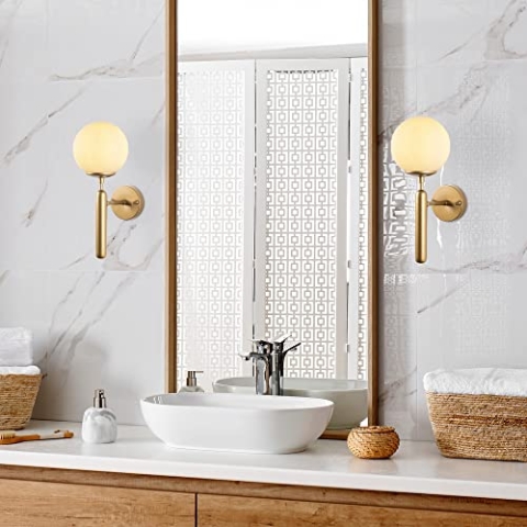 Opviq Elegant Wall Lamp with Metal Body & Glass Cap, Gold Finish, 15 x 20 x 40 cm | E14 Socket, Max 40W | Perfect for Glam & Scandinavian Decor