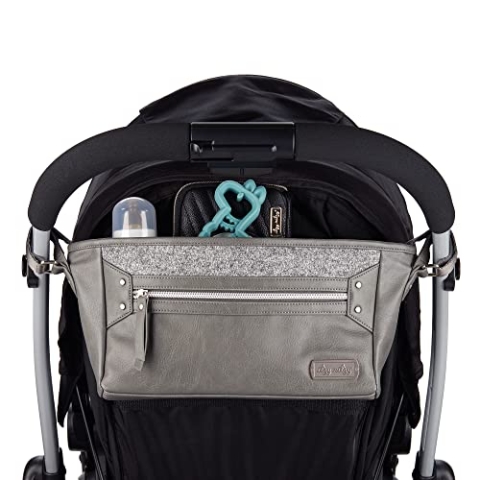 Itzy Ritzy Verstellbarer Kinderwagen-Organizer, mit zwei integrierten Taschen, Reißverschlusstasche vorne und verstellbaren Riemen, passend für fast jeden Kinderwagen, Grayson
