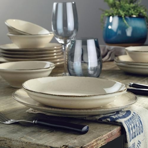 Cinnamon Dinner Set (24 Pieces), 100% Porcelain | Includes Service Plates, Bowls & Dessert Plates | Dishwasher & Microwave Safe | Elegant & Durable Design