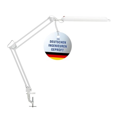 MAUL LED Tischleuchte MAULatlantic, LED Klemmlampe, 6500 K, Arm Metall, Tischlampe für Schreibtisch, Büro, Werkstatt, Homeoffice, GS-Zeichen, flexibel dreh- und neigbar, 860 Lumen, Weiß