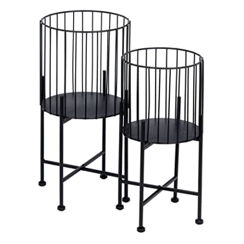 BigBuy Garden Blumentopf Set 28 x 28 x 51 cm, Schwarz Metall (2 Stück)
