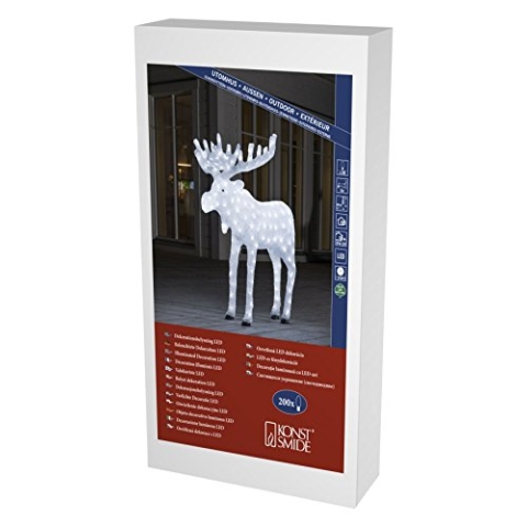 Konstsmide LED Acryl Elch, 200 kalt weiße Dioden, 24V Außentrafo, weißes Kabel - 6261-203, Klar