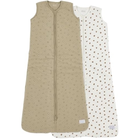 Meyco Baby Mini Panther Schlafsack, 2-teilig (gefüttert, aus 100% weicher, gewebter Baumwolle, extra Langer Reißverschluss, hautfreundlich, sichere Passform, Größe: 90 cm), Offwhite/Sand