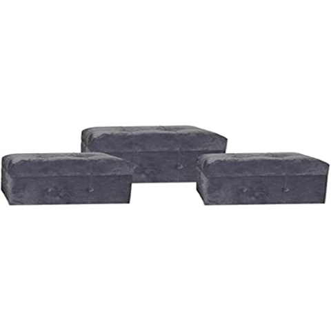 Dkd Home Decor Fußstütze, Grau, Polyester, MDF, 3 Stück