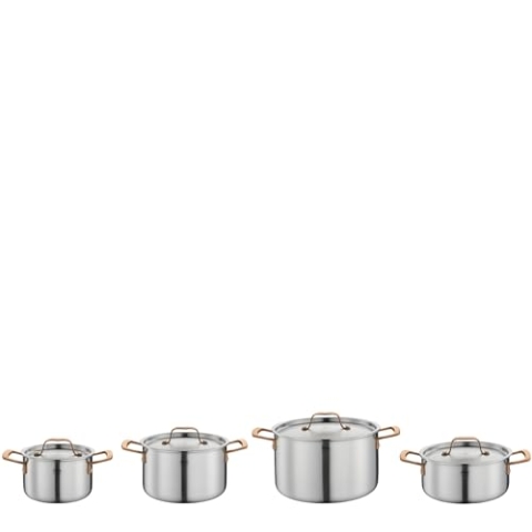 Spring Topf-Set GOURMET, 4-teilig, Mehrschichtige Töpfe mit Deckel aus Edelstahl, Backofengeeignet, Mit Innenskalierung, Kochtopf Ø 16, 20, 24 cm, Bratentopf Ø 20 cm, Roségold