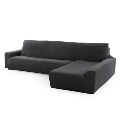 SOFASKINS® super elastischer Chaise Longue überzug, Sofabezug rechte Lange Armlehne, Sofa überzug atmungsaktiv, bequem und langlebig, Kompatible Abmessungen des Sofas (210-340 cm), Farbe dunkelgrau