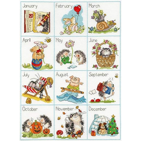 Bothy Threads Kreuzstich-Set "Kalender Kreaturen", 31x41cm, XMS15, Zählmuster