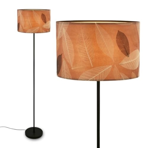 BRILONER - Stehlampe mit Blätterdekor, Ein/Aus Fußtaster, E27, max. 10W, Boho, aesthetic, Stehleuchte, Leselampe, Wohnzimmerlampe, Standleuchte, Dekolampe, 35 x 161 cm (DxH), Caffefarben