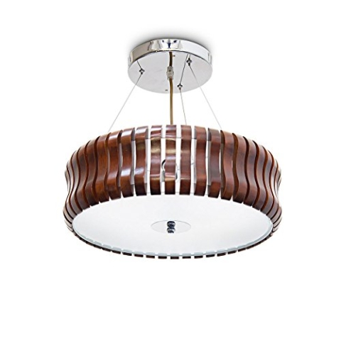 Relaxdays Pendelleuchte RINC klein, 3-flammig, dunkles Holz und satiniertes Glas für angenehmes Licht, höhenverstellbar, H=14 Ø=54 cm, Eiche, dunkel-braun