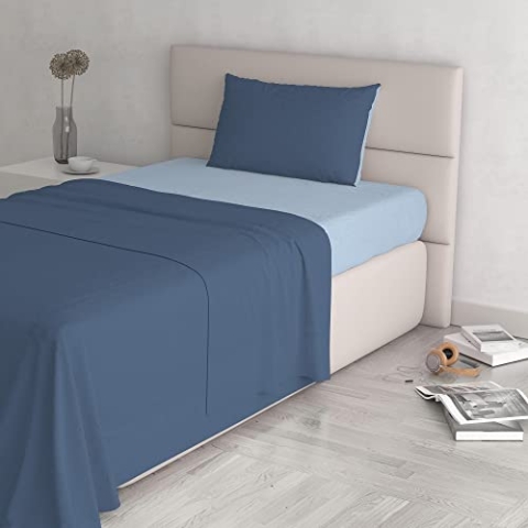 Italian Bed Linen Natürliche Farbe “Natural Colour” Bettwäsche Set, Baumwolle, Avio/Hellblau, Kleine doppelte