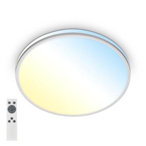 BRILONER - LED Deckenleuchte mit Fernbedienung, warmweiß bis kaltweiß, stufenlos dimmbar, 33 x 6 cm, Chrom Matt, für Wohnzimmer, Schlafzimmer