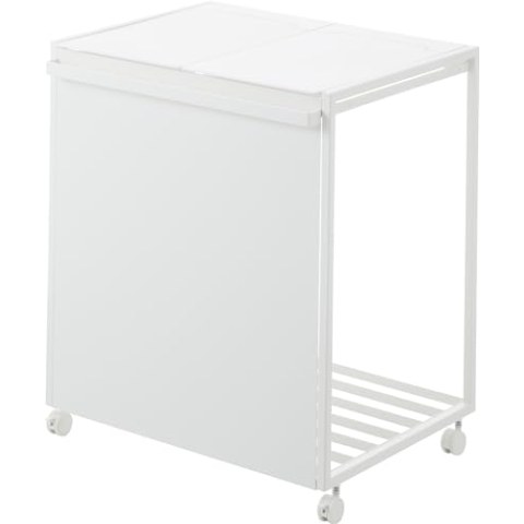 Yamazaki 1820 TOWER Mülleimer mit 2 Fächern & Rollen, weiß, Stahl/Polypropylen/Nylon, minimalistisch, 52 x 44 x 60 cm