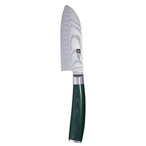 RICHARDSON SHEFFIELD MIDORI, kleines Santokumesser mit Damaststahl-Klinge, japanische Klinge aus 67 Lagen Damaszener-Stahl, Micarta Holzgriff dunkelgrün, Klinge: 12,5 cm