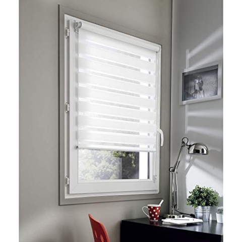 Rollo für Tag und Nacht, mit passender Kette, ohne Bohren – Weiß – L 126 x H 190 cm