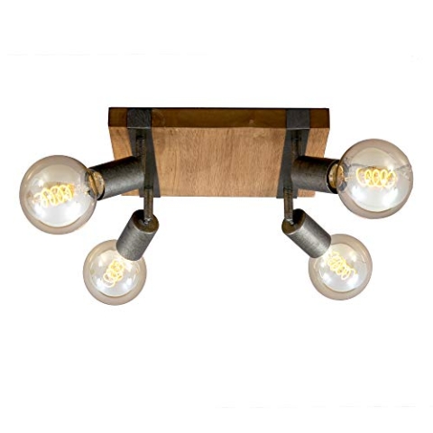 BRILONER - Deckenlampe Vintage schwenkbar, Holzbasis, E27 Fassung, max. 25 Watt, Deckenleuchte, Lampe, Wohnzimmerlampe, Schlafzimmerlampe, Küchenlampe, Deckenstrahler, 28x28x9 cm, Holz-Schwarz
