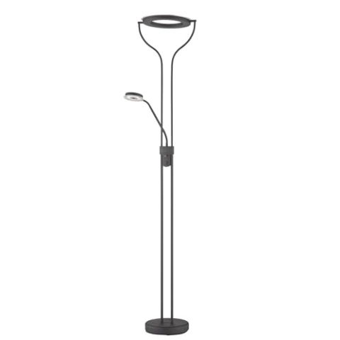 Fischer & Honsel Stehleuchte, Fluter, Davos|schwarz|B: 36 cm, H: 180 cm, A: 47 cm|stufenlos dimmbar|Farbtemperatureinstellung| 2x LED 2700/3350/ 4000 K|1x 30 Watt|1x 6,5 Watt, 4600 lm|EEG: F|40470
