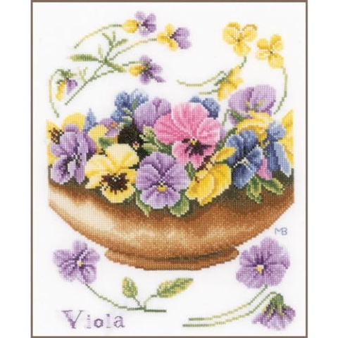 Lanarte Kreuzstich Stickpackungen Gezählter Kreuzstichbilder Set STIEFMÜTTERCHEN Wanddekoration Handarbeit Set für Erwachsene 24 x 30 cm DIY Deko Bastelset Handwerker Kreative Geschenkset