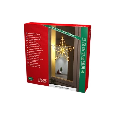 Konstsmide Micro LED Goldstern, Gold, 4, 5V, Innen (IP20), 90 bernsteinfarbene Dioden, goldfarbenes Kabel - 1802-883