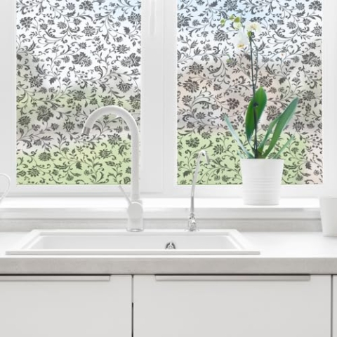 Ambiance Sticker Selbstklebende Sichtschutzfolie für Fenster und Duschtür, Blickdicht – Schwarze Blumen – selbstklebend Sichtschutz für Fenster & Duschtür, groß – H 40 x L 100 cm