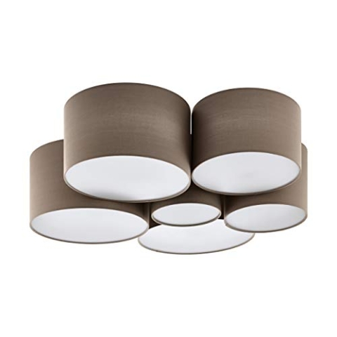 EGLO Deckenlampe Pastore, 6 flammige Textil Deckenleuchte, Deckenbeleuchtung aus Stoff in Weiß und Taupe, E27 Fassung