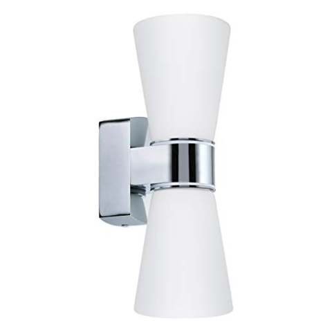 EGLO LED Wandlampe Cailin, 2 flammige Wandleuchte, Spiegelleuchte aus Aluguss in Chrom und satiniertem Glas in Weiß, Badezimmer Lampe, LED Feuchtraumleuchte warmweiß, IP44