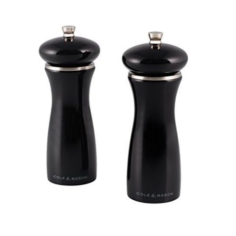 Cole & Mason HS0688P Sherwood 165mm Black Gloss PM/SM Geschenkset Salzmühle/Pfeffermühlen, Buchenholz, schwarz