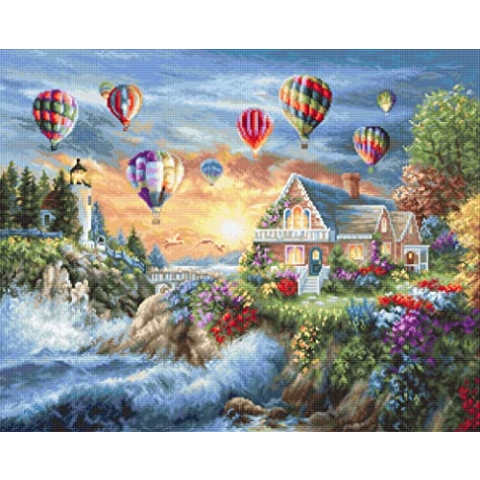 Luca-S Gobelin Set Gold Collection Ballons über der Bucht Zählmuster