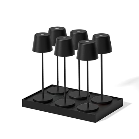 KELLY BLACK LED Tischleuchte Touch kabellos Aluminium weiß dimmbar H38cm mit Ladeplatte 6er Set