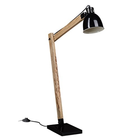 Relaxdays Stehlampe Skandinavisch, Vintage Design, max. 111 cm hoch, Holzlook, Deckenfluter, schlichtes Design, schwarz