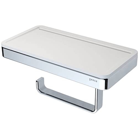 Geesa Frame Toilettenpapierhalter mit Ablage, Messing/Kunststoff, Farbe: Weiß/Chrom, 210 x 105 x 108 mm