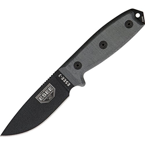 ESEE, Outdoormesser | Klingenlänge: 9.52 cm, Griff: Micarta, Model 3 Standard Edge, inklusive Scheide mit Gürtel kompatibilität, braun