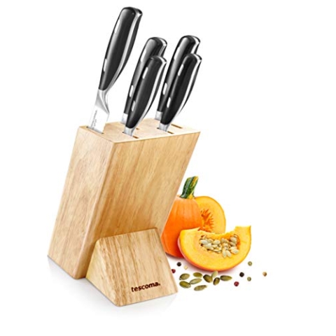 Tescoma GrandCHEF Messerblock mit 5 Messern und massivem Holzblock I Erstklassiger japanischer Edelstahl I Griffe aus gehärtetem Eschenholz I Perfektion und Eleganz in Ihrer Küche