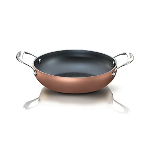 Pensofal, Pfanne, Serie Magnifiqa®, antihaftbeschichtet, Griffe aus Edelstahl, Durchmesser 24 cm, induktionsgeeignet, 2,3 Liter, geeignet für Backofen, innen Diamant 24 Karat, außen Kupfer-Effekt
