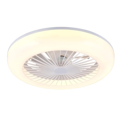 Reality Leuchten LED Deckenventilator mit Beleuchtung Mora R64032101, Kunststoff Weiß matt, 3 Geschwindigkeiten, Fernbedienung, Dimmer, Timer, Nachtlicht, Lichtfarbe einstellbar