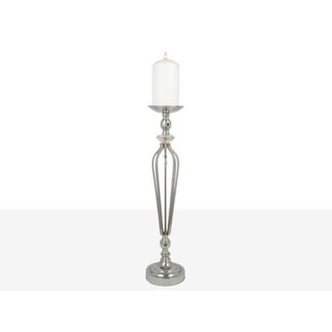 Romimex Kerzenhalter, silberfarben, Metall, Glas, 16 x 57 x 16 cm