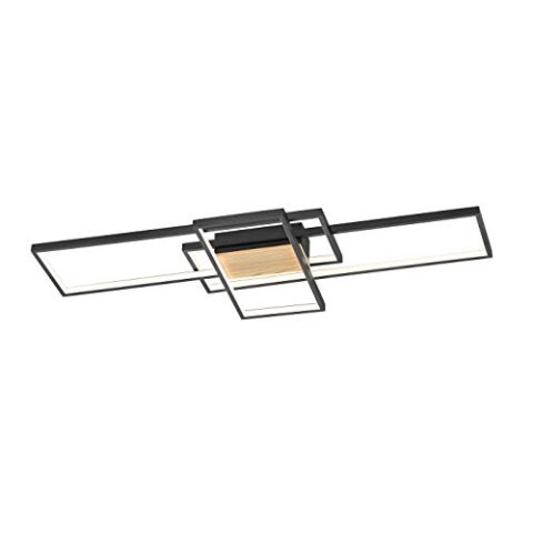 Trio Leuchten LED Deckenleuchte Tucson 672610332, Metall Schwarz matt/holzoptik, inkl. 35 Watt LED, Switch Dimmer