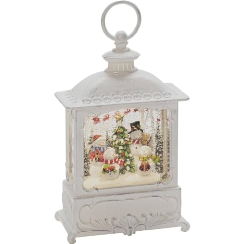 Konstsmide Wasserlaterne klein, 4 Schneemänner, antique weiss, mit an/aus Schalter, 5h Timer, Antiqueweiß, batteriebetrieben, Innen, 1 warm weiße Dioden - 4394-200