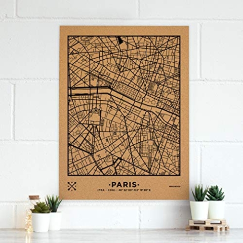 Miss Wood Woody Map Paris XL- Karte aus Kork, Schwarz