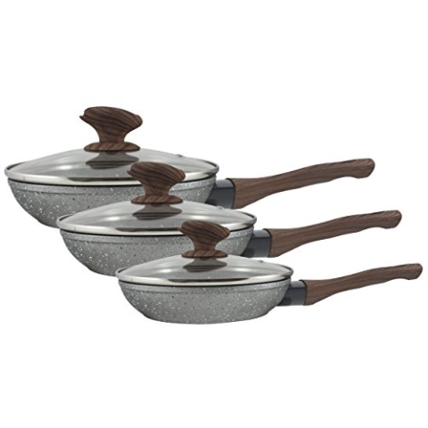 San Ignacio Türknauf mit Holzgriffen und Thermoplaste Pfanne, geschmiedetes Aluminium, Grau, 28 cm, 3 Stück