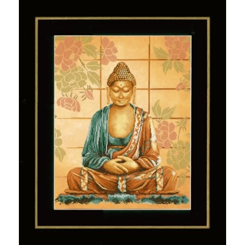 Lanarte Kreuzstich Stickpackungen Gezählter Kreuzstichbilder Set BUDDHA Wanddekoration Handarbeit Set für Erwachsene 39 x 49 cm DIY Deko Bastelset Handwerker Kreative Geschenkset