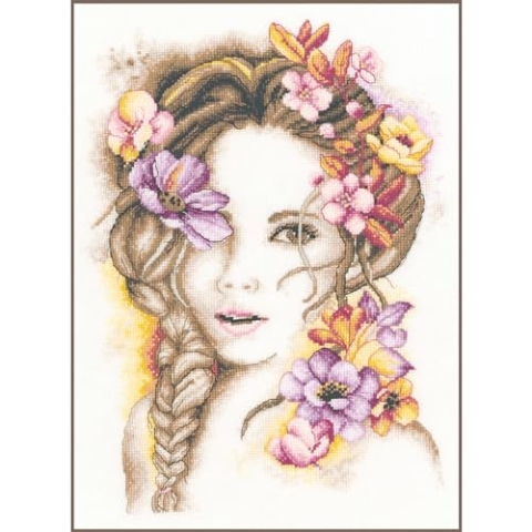 Lanarte Kreuzstich Stickpackungen Gezählter Kreuzstichbilder Set MADAME FLEUR Wanddekoration Handarbeit Set für Erwachsene 24 x 33 cm DIY Deko Bastelset Handwerker Kreative Geschenkset