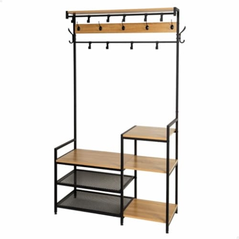 AKTIVE Max Home Schuhregal und Garderobe, 17 Haken und 4 Ablagen, 102 x 40 x 180 cm, Industrie, Flure, Regal, verstellbare Beine, Schuhregale, Wandgarderoben (18429)