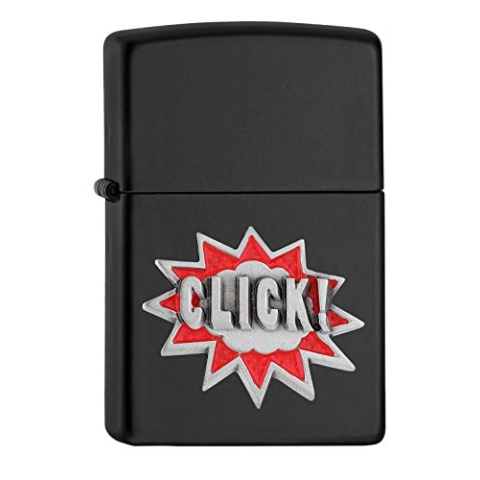 ZIPPO – Sturmfeuerzeug, Click, Emblem Attached, Black Matte, nachfüllbar, in hochwertiger Geschenkbox