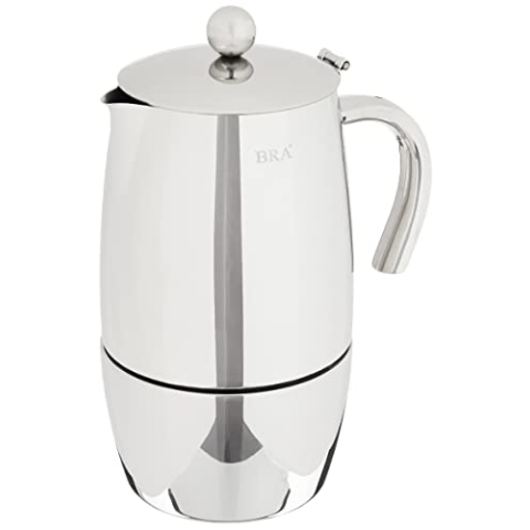 BRA 170435 Italienische Kaffeemaschine für 10 Tassen, Edelstahl, grau, 6