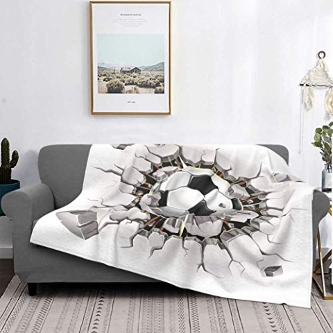 Minalo Überwurfdecke Leicht Ultraweich Fleece Warm, 3D Fußball, Mikrofaser Ganzjahresdecke Wohnzimmer/Schlafzimmer/Sofa Couch Bett Flanell Steppdecke, 80 x 60 cm