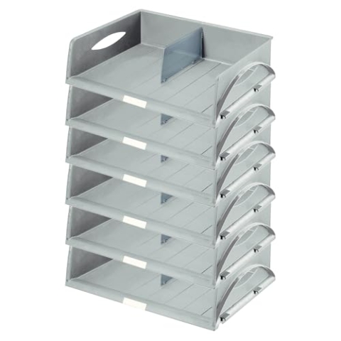 Leitz Ablagekorb Querformat A3, 6er Pack, Ideales Sortier- und Ablagesystem für Poststellen und Kopierräume, Grau, Sorty, 52320085
