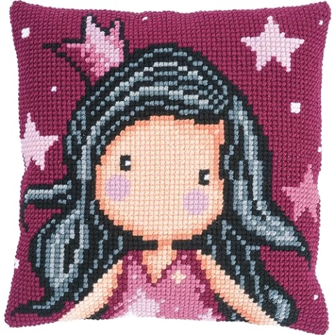 VERVACO Kreuzstich Stickpackungen Kissen Stickerei Set Anfänger Vorgedruckt Gorjuss Dreaming DIY Set Kreativ Set Für Erwachsene Dekoratives Kissen ca. 40 x 40 cm Bastelset Handwerker Haus Dekoration