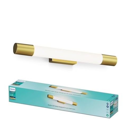 Philips Rover LED Spiegelleuchte rund, ideal geeignet für das Badezimmer, 5W, 750 lm, 2700K, Messing, IP44, wasserfest, Gold