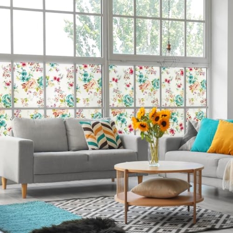 Ambiance Sticker Selbstklebende Sichtschutzfolie für Fenster und Duschtür, Blickdicht, Blumenmotiv, selbstklebend, für Fenster & Duschtüren, XL – H 40 x L 200 cm
