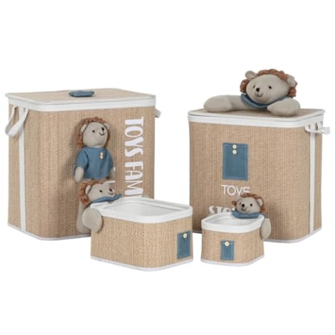 Home ESPRIT Wäschekorb, grün, natürlich, für Kinder, 44 x 44 x 45 cm, 4-teilig